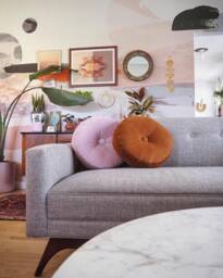 Round Copper Velvet Pillow // Pouf Box Tufted Cushion - thumbnail 1