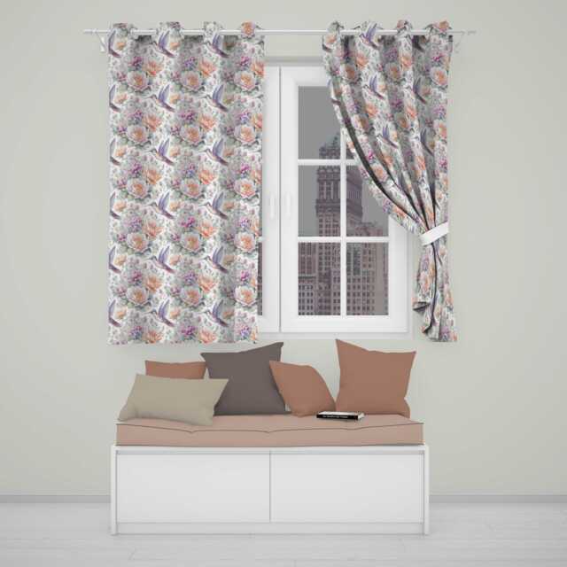 Delicate Hummingbird With Light Floral Meadow Seamless Pattern Readymade Eyelet Ring Top Thermal 100% Blackout Curtains - image 1