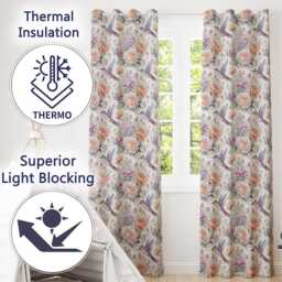 Delicate Hummingbird With Light Floral Meadow Seamless Pattern Readymade Eyelet Ring Top Thermal 100% Blackout Curtains - thumbnail 3