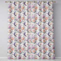 Delicate Hummingbird With Light Floral Meadow Seamless Pattern Readymade Eyelet Ring Top Thermal 100% Blackout Curtains - thumbnail 2