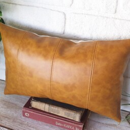 16''x26''oscar Camel Pillow Cover - Modern Yellow Old Look Faux Leather Lumbar With Decorative Stitches-1Qty - thumbnail 2