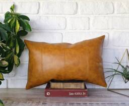 16''x26''oscar Camel Pillow Cover - Modern Yellow Old Look Faux Leather Lumbar With Decorative Stitches-1Qty