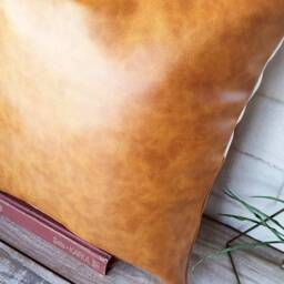 16''x26''oscar Camel Pillow Cover - Modern Yellow Old Look Faux Leather Lumbar With Decorative Stitches-1Qty - thumbnail 4