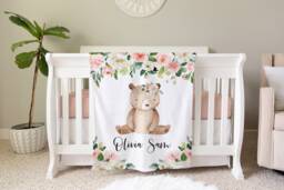 Baby Bear Personalized Name Blanket Floral Gift Custom Coming Home Hospital Shower New Mom