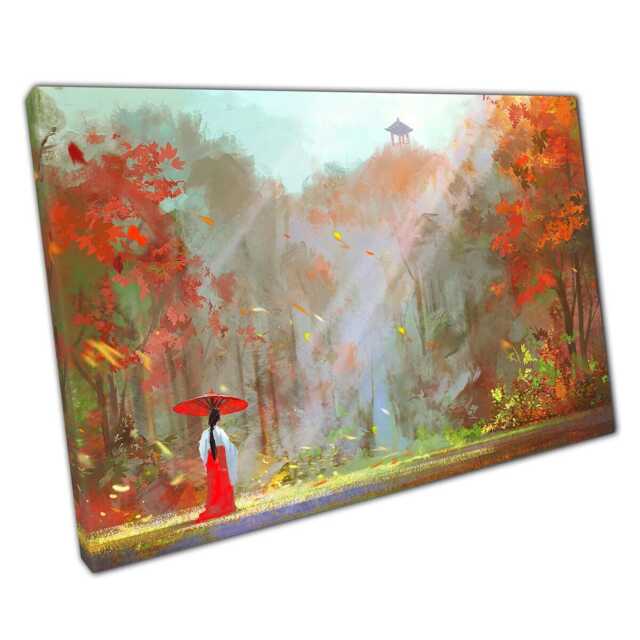 Oriental Forest Wall Art Print - Serene Scene With Japanese Building For Home Office Decor - image 1