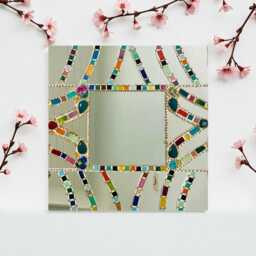 Rectangular & Square Stained-Glass Mirrors, Versailles, Baroque Elegance, Colorful Glass Mosaic One-Of-A-Kind, Handmade in France - thumbnail 2
