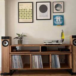 Vinyl Record Storage Cabinet With Floating Shelf Minimal Unit - Hi-Fi Oak Walnut Teak - thumbnail 3