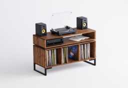 Vinyl Record Storage Cabinet With Floating Shelf Minimal Unit - Hi-Fi Oak Walnut Teak - thumbnail 1