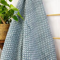 Kantha Stitch Pure Cotton Reversible Bed/Sofa Throw King Size - Handmade Handprinted Country Dohar Elegant White Slate Grey Mini Mughal - thumbnail 4