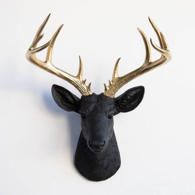Faux Taxidermy Large Deer Wall Mount - Decor Black & Gold Nd1708 - image 1