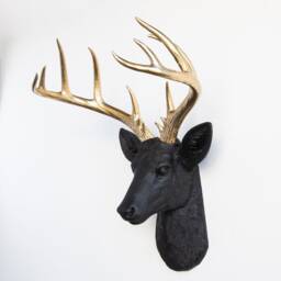 Faux Taxidermy Large Deer Wall Mount - Decor Black & Gold Nd1708 - thumbnail 2