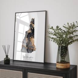 New Hampshire Map Black & Gold Wall Art Print Us State - Usa United States Of America - thumbnail 1