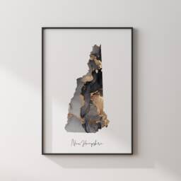 New Hampshire Map Black & Gold Wall Art Print Us State - Usa United States Of America - thumbnail 3