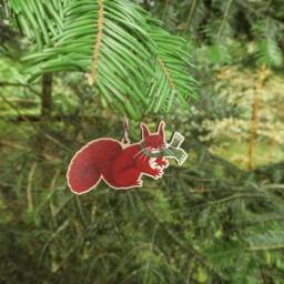 Squirrel in Scarf Wooden Decoration/Woodland Animal Christmas Tree Ornament Winter Gift Holiday Stocking Filler - thumbnail 2