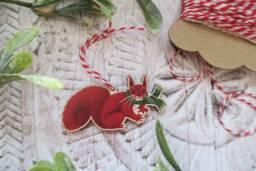 Squirrel in Scarf Wooden Decoration/Woodland Animal Christmas Tree Ornament Winter Gift Holiday Stocking Filler - thumbnail 1