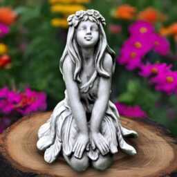 Magical Forest Girl Statue Concrete Woodland Fairy Aculpture Mystical Garden Decoration Handmade Spirit Ornament Outdoor Art - thumbnail 4