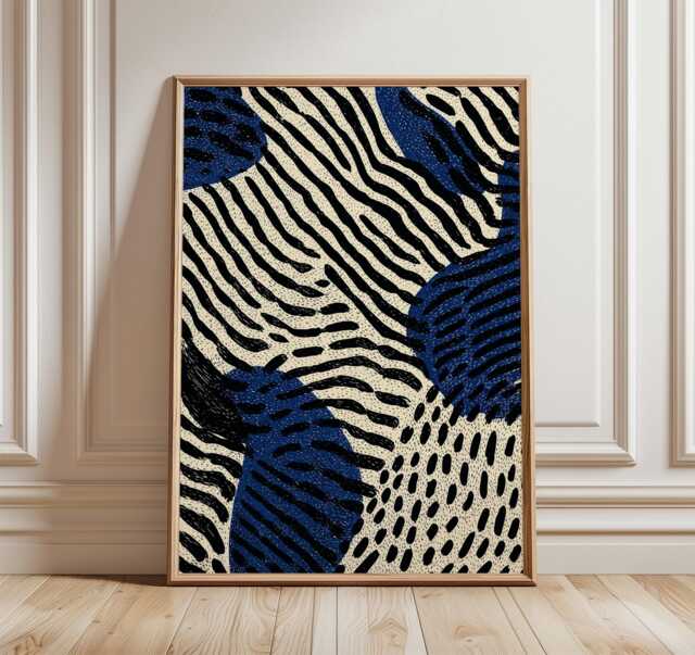 Abstract Zebra Pattern Poster, Modern Minimal Wall Art, Blue & Black Textured Print, Contemporary Interior Decor - image 1