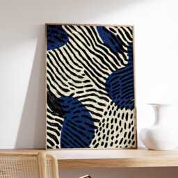 Abstract Zebra Pattern Poster, Modern Minimal Wall Art, Blue & Black Textured Print, Contemporary Interior Decor - thumbnail 2