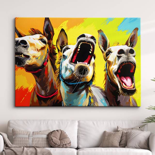 Colorful Donkeys Yelling Animal Abstract Oil Painting Paint Splatter Wall Art Framed Canvas Poster Print Home Living Room Decor Fun Gift - image 1