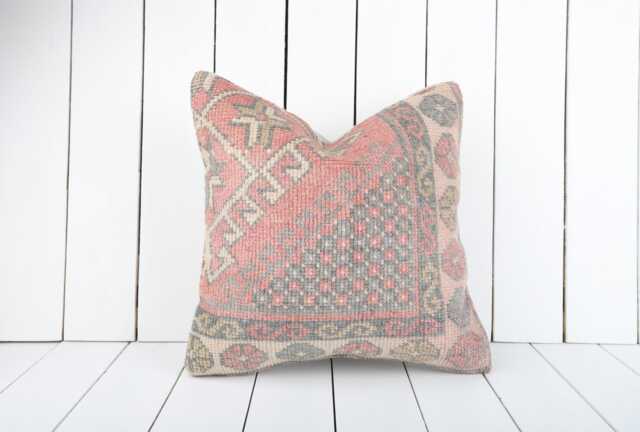 Vintage Turkish Kilim Pillow Cover Bohemian Decorative Cushion - 16x16 - image 1