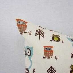 Owl Handmade Pillow Cover. Cream, Brown, Orange, Green & Blue. Toss Pillow. Accent Throw Decorator Pillow. 18 X In - thumbnail 3