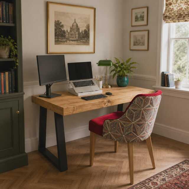 Boston Desk Industrial Metal Legs Thick Rustic Wood - image 1