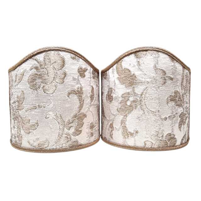 Pair Of Clip-On Wall Sconces Shield Shades White & Gold Silk Jacquard Rubelli Les Indes Galantes Pattern Mini Lampshade - Handmade in Italy - image 1
