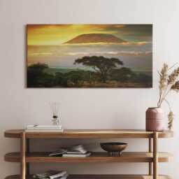Mount Kilimanjaro & Cloud Line At Sunset Canvas, Wall Art Picture, Brown Decoration, Landscape Canvas - thumbnail 1