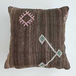 Moroccan Cactus Silk Cushion Cover, Handmade Charcoal Brown Sabra Throw Pillow, Scatter 20''x20''/50x50 cm