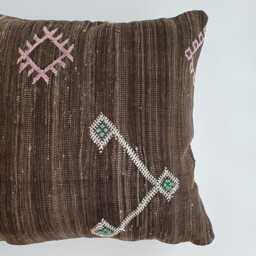 Moroccan Cactus Silk Cushion Cover, Handmade Charcoal Brown Sabra Throw Pillow, Scatter 20''x20''/50x50 cm - thumbnail 2