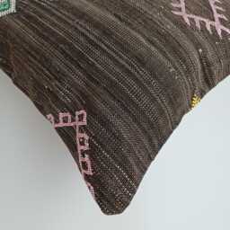 Moroccan Cactus Silk Cushion Cover, Handmade Charcoal Brown Sabra Throw Pillow, Scatter 20''x20''/50x50 cm - thumbnail 3
