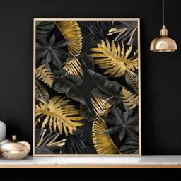Home Decor Wall Hanging Set X 3 Framed Wall Art Prints For Living Room, Gold Luxury Botanical Prints A Tropical New House - thumbnail 3