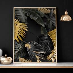 Home Decor Wall Hanging Set X 3 Framed Wall Art Prints For Living Room, Gold Luxury Botanical Prints A Tropical New House - thumbnail 2