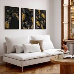 Home Decor Wall Hanging Set X 3 Framed Wall Art Prints For Living Room, Gold Luxury Botanical Prints A Tropical New House - thumbnail 1