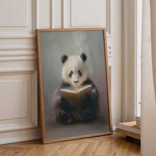 Bookish Wall Art - Panda Reading Book Print Lover Poster Funny Gift - image 1