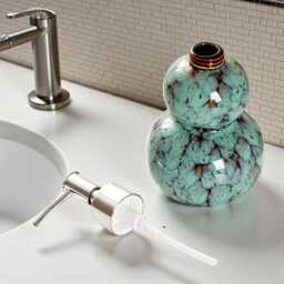 Marble Ceramic Soap Dispenser Unique Cylinder Dispener, Bathroom Decor , Lotion Bottle - thumbnail 3