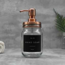 Mason Jar Soap Dispenser Copper Lid, Refillable Glass, Waterproof Label - thumbnail 3