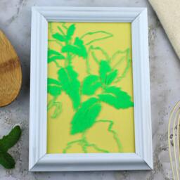 Glass Painting Of Mint Plant. Framed Herbal Wall Art For Dining Room. Green & Yellow Minimalistic Decor. Gift Gardener, Cook Or Chef - thumbnail 3