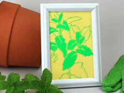 Glass Painting Of Mint Plant. Framed Herbal Wall Art For Dining Room. Green & Yellow Minimalistic Decor. Gift Gardener, Cook Or Chef - thumbnail 1