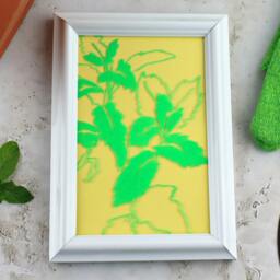 Glass Painting Of Mint Plant. Framed Herbal Wall Art For Dining Room. Green & Yellow Minimalistic Decor. Gift Gardener, Cook Or Chef - thumbnail 2