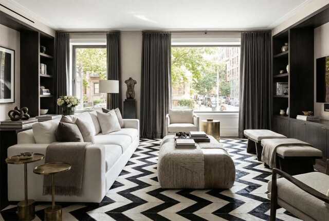 Black & White Chevron Cowhide Rug - Graphic Patchwork Leather Rug, Custom Size - image 1