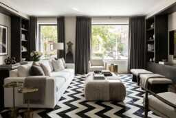 Black & White Chevron Cowhide Rug - Graphic Patchwork Leather Rug, Custom Size - thumbnail 1