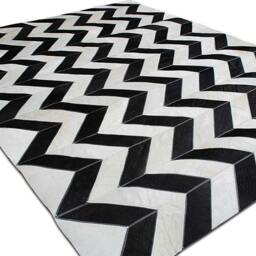 Black & White Chevron Cowhide Rug - Graphic Patchwork Leather Rug, Custom Size - thumbnail 3