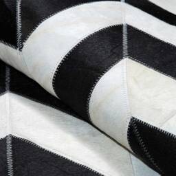 Black & White Chevron Cowhide Rug - Graphic Patchwork Leather Rug, Custom Size - thumbnail 2