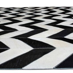 Black & White Chevron Cowhide Rug - Graphic Patchwork Leather Rug, Custom Size - thumbnail 4