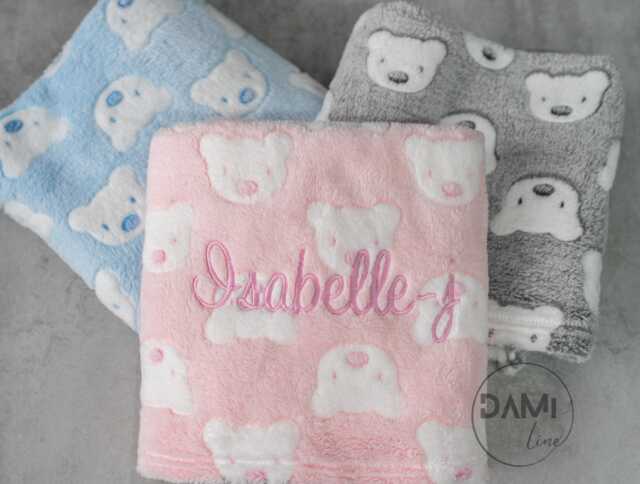 Bear Print Baby Blanket Name Embroidery - New Gift Pram - image 1