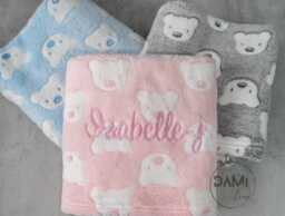 Bear Print Baby Blanket Name Embroidery - New Gift Pram - thumbnail 1