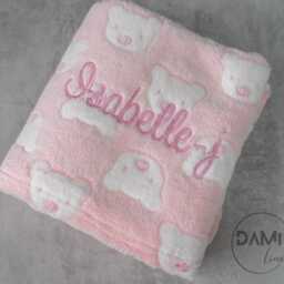 Bear Print Baby Blanket Name Embroidery - New Gift Pram - thumbnail 2