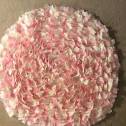 Baby Rag Rug, Pink White Shimmer Boho Chic Area Shag Rugs, Shabby Floor Mat, Welcome Newborn Photography 3'round - thumbnail 2