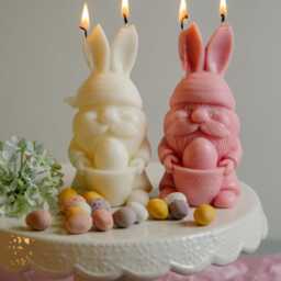 Easter Gnome Bunny Candle Set - Handmade Spring Decor & Gift - thumbnail 2